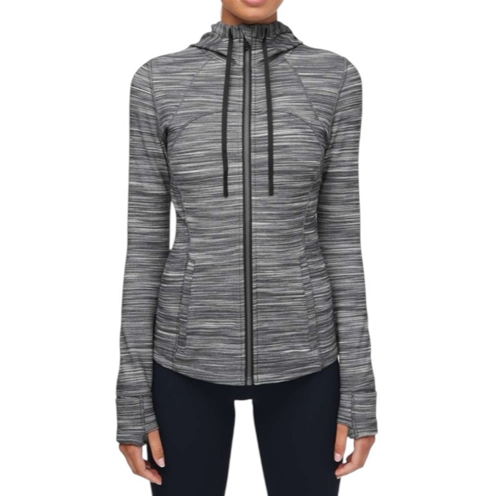 LULULEMON Hooded Define Jacket Striped Zip-Up Hoodie Black Grey Space Dye